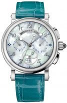 Женские спортивные часы Breguet Marine 8827ST_5W_986 хронограф в стальном корпусе, перламутровый циферблат, бирюзовая кроко