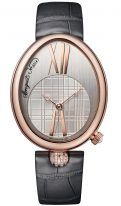 Женские классические часы Breguet Reine de Naples 8968BR_11_986_0D00 в розовом золоте с гильошированным циферблатом, римскими золотыми цифрами, кожаный ремешок.