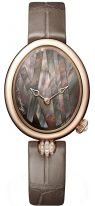 Женские классические часы Breguet Reine de Naples 9808BR_5T_922_0D00 в розовом золоте с декоративным бриллиантовым элементом, темный перламутровый циферблат, кожаный ремешок.