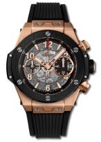 Мужские часы Hublot Big Bang 441_OM_1180_RX хронограф с датой в розовом золоте, на скелетированном матовом черном циферблате  часовые маркеры и стрелки покрытые люминесцентом, черный каучук.