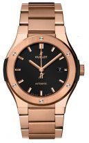 Мужские часы Hublot Classic Fusion 548_OX_1180_OX в розовом золоте, черный матовый циферблат с золотыми метками, золотой браслет