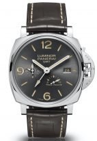 Мужские классические часы Panerai Luminor Due PAM00944 в стальном корпусе, на антрацитном циферблате с сатинированием арабские цифры, люминесцентные метки и стрелки, ремешок коричневая кроко.