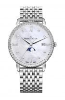 Женские наручные часы Maurice Lacroix Eliros -EL1096_SD502_170_1 с датой в стальном корпусе, на светлом перламутровом циферблате бриллиантовые индексы, тонкие стрелки, стальной браслет.