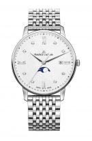 Женские наручные часы Maurice Lacroix Eliros -EL1096_SS002_150_1 с фазами Луны в стальном корпусе, на светлом перламутровом циферблате бриллиантовые индексы, тонкие стрелки, стальной браслет.