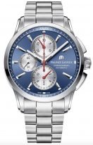 Мужские наручные часы Maurice Lacroix Pontos-PT6388_SS002_430_1 хронограф в стальном корпусе, на синем циферблате белые счетчики хронографа, люминесцентные  метки и стрелки, стальной браслет.