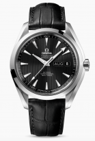 Мужские наручные часы Omega Seamaster-231_13_43_22_01_002 календарь в стальном корпусе, на черном циферблате с узором в стиле фирменной "тиковой концепции"  люминесцентные родиевые часовые индексы и стрелки, черная кроко.