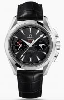 Мужские наручные часы Omega Seamaster-231_13_43_52_06_001 хронограф в стальном корпусе, на темно-сером циферблате с узором из вертикальных полос типа тика яхты счетчики хронографа,  люминесцентные часовые индексы и стрелки, черная кроко.