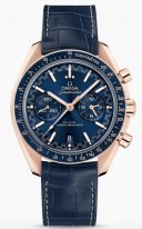 Мужские наручные часы Omega Speedmaster- 329_53_44_51_03_001 хронограф в розовом золоте, на синем циферблате с радиальным сатинированием минутная шкала похожа на спидометр гоночных машин, часовые метки и люминесцентные стрелки, синяя кожа.