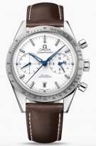 Мужские наручные часы Omega Speedmaster-331_92_42_51_04_001 хронограф с датой в титановом корпусе, на белом лакированном циферблате люминесцентные часовые метки и стрелки, коричневая кожа.