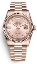 Женские/мужские часы Rolex Day Date 128 235 в розовом золоте, циферблат rose с бриллиантовыми часовыми индексами на браслете President.