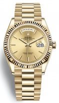 Мужские/женские часы Rolex Day Date 128 238 champagne в корпусе из желтого золота, циферблат цвета шампань, на золотом браслете President.