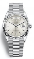 Женские/мужские часы Rolex Day Date 128 239 в белом золоте, серебристый циферблат, браслет President из белого золота.