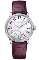 Женские наручные часы Ulysse Nardin Classico-8153-201B/60-06 в стальном корпусе с бриллиантовым рантом, на светлом перламутровом циферблате бордовые арабские цифры и родиевые стрелки, бордовый ремешок кроко.