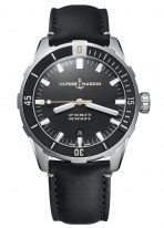 Мужские наручные часы Ulysse Nardin Diver-8163-175/92 в стальном корпусе, на черном циферблате люминесцентные часовые метки и широкие стрелки, черный телячий ремешок.