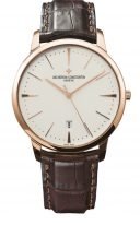 Мужские классические часы Vacheron Constantin Patrimony 85180_000R_9248 с датой в розовом золоте, светлый циферблат, коричневая кожа кроко.