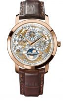 Мужские классические часы Vacheron Constantin Traditionnelle 43172_000R_9241 в розовом золоте, с вечным календарем и фазами Луны, скелетированный циферблат, коричневая кожа кроко.