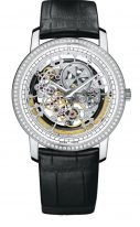 Мужские/женские классические часы Vacheron Constantin Traditionnelle 43578_000G_9393 в белом золоте с бриллиантовым рантом, скелетированный циферблат, кожа кроко.