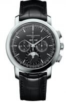 Мужские классические часы Vacheron Constantin Traditionnelle 5000T_000P_B048 в платиновом корпусе, вечный календарь с хронографом и фазами Луны, черный циферблат, черная кожа кроко.