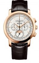 Мужские классические часы Vacheron Constantin Traditionnelle 5000T_000R_B304 в розовом золоте, вечный календарь с хронографом, с фазами Луны, серебристый циферблат, коричневая кроко.