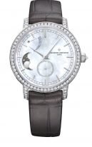 Женские классические часы Vacheron Constantin Traditionnelle 83570_000G_9916 в белом золоте с бриллиантовым рантом, с запасом хода и фазами Луны, перламутровый циферблат, кожа кроко.