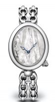 Женские классические часы Breguet Reine de Naples 9807ST_5W_J50 стальной корпус с перламутровым циферблатом, кожаный голубой ремешок.