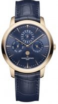Мужские классические часы Vacheron Constantin Patrimony 43175_000R_B519 в розовом золоте, вечный календарь с фазами Луны, синий циферблат, синяя кожа кроко.