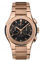 Мужские часы Hublot Classic Fusion 540_OX_1180_OX хронограф в розовом золоте, черный циферблат с золотыми часовыми метками и стрелками, браслет из розового золота