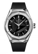 Мужские часы Hublot Classic Fusion 550_NS_1800_RX_ORL19 в титановом корпусе, черный граненый циферблат с часовыми метками, черный каучуковый ремешок